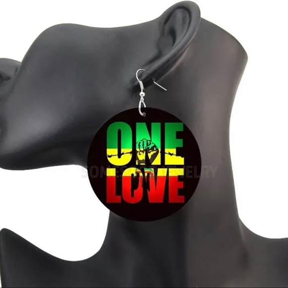 Beautiful vibrant One Love Painting Wood Earrings - Picture 1 of 4